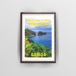 american samoa national park poster in brown frame on white background