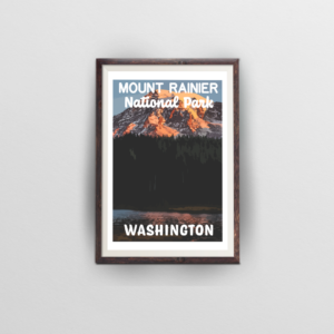 mount rainier national park poster brown frame white background