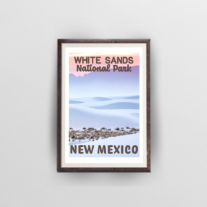 white sands national park poster brown frame white background