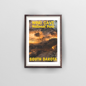 wind cave national park poster brown frame white background