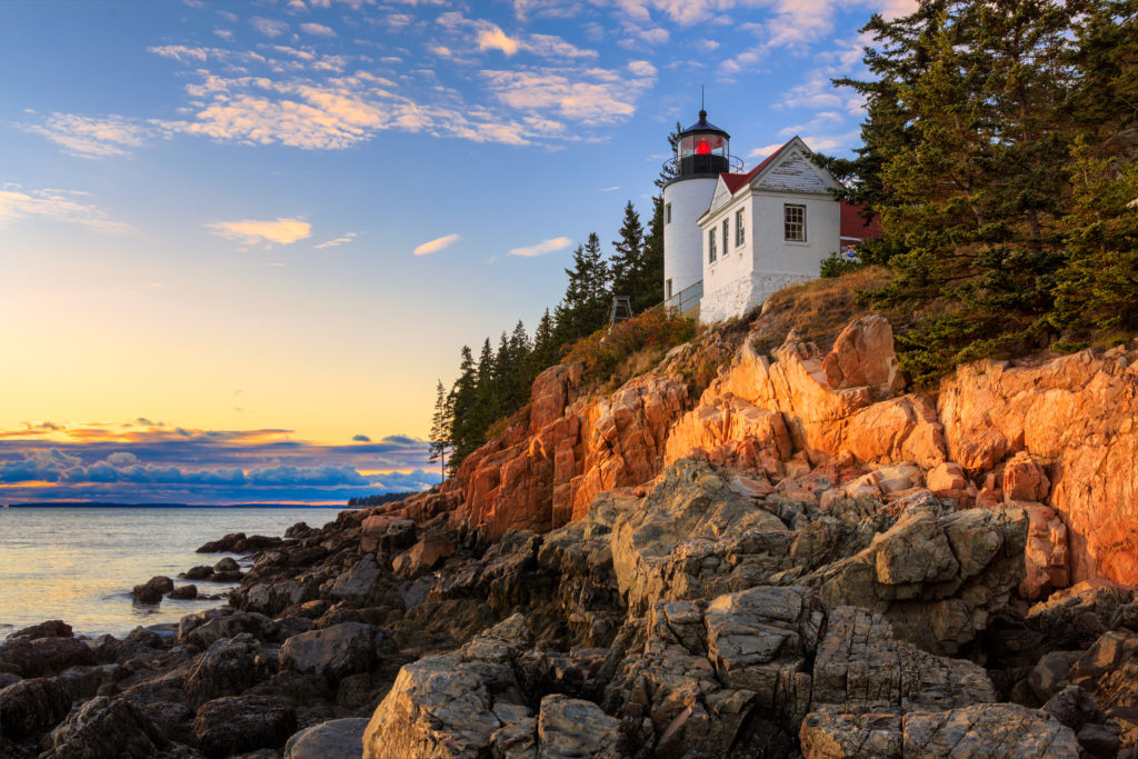acadia national park, sunset over bass head